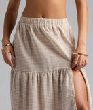 Vintage Charm Gingham Slit Peasant Maxi Skirt