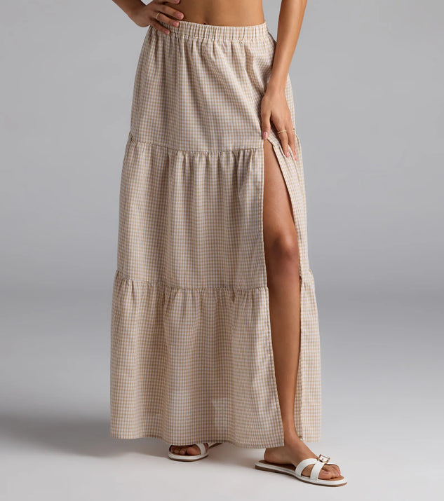 Vintage Charm Gingham Slit Peasant Maxi Skirt | Windsor