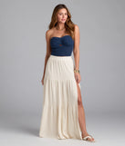 Complete your summer wardrobe with the Coastal Breeze Linen High Slit Maxi Skirt, a trendy skirt in natural made to mix, match, and stand out.