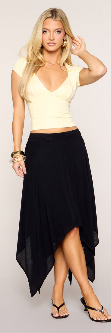 Angle Play Hanky Hem Midi Skirt