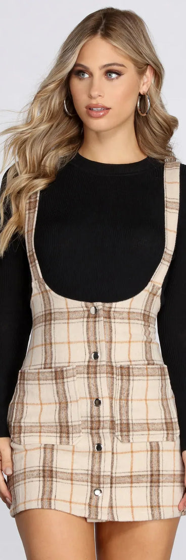 Trendy Chic Plaid Overall Skirt