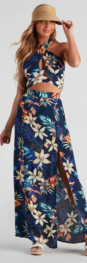 Cancun Vacay Tropical Slit Maxi Skirt