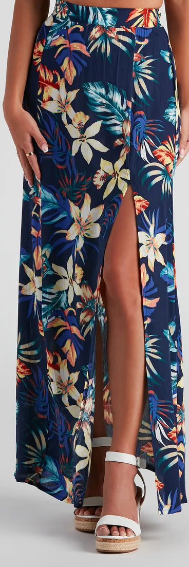 Cancun Vacay Tropical Slit Maxi Skirt