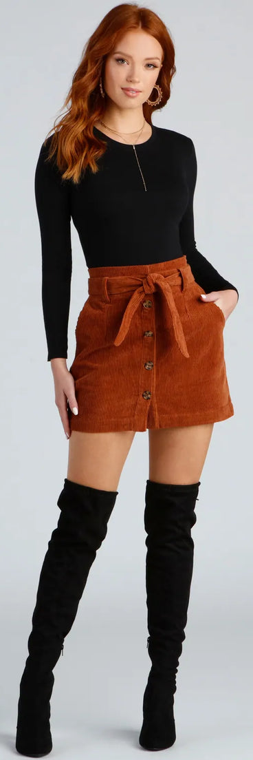 Essential Corduroy Button Down Mini Skirt