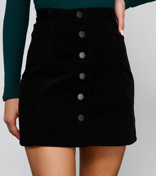 Endless Chic Button Down Corduroy Mini Skirt
