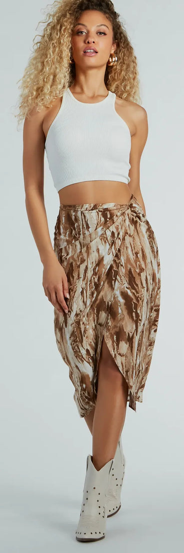 Drawn To You Marble Print Woven Midi Skirt