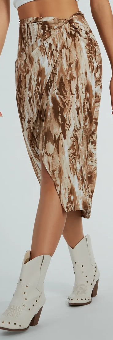 Drawn To You Marble Print Woven Midi Skirt