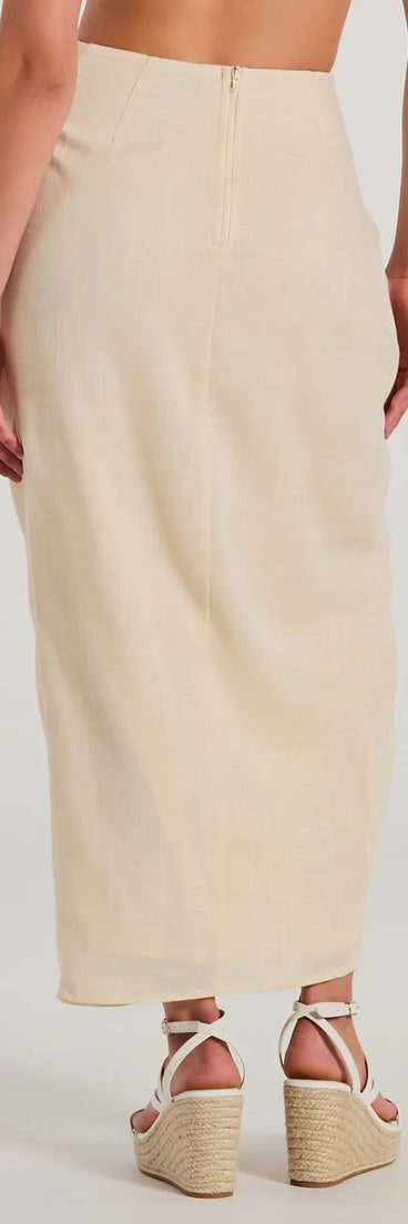 Summer Chic High-Rise Wrap-Slit Midi Skirt