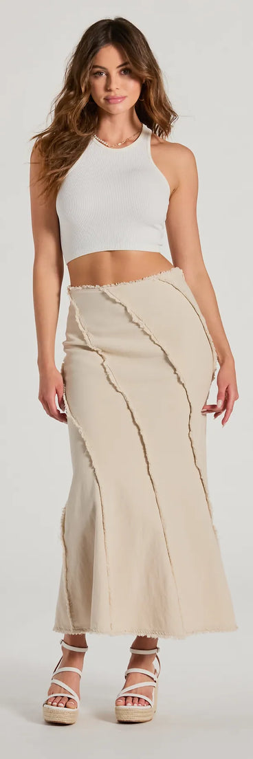 Full Of Trendiness High-Rise Fray A-Line Maxi Skirt