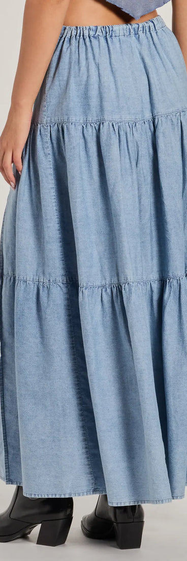 Just Got Sweet High-Rise Slit Chambray Maxi Skirt