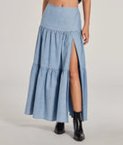Just Got Sweet High-Rise Slit Chambray Maxi Skirt