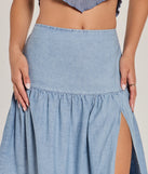 Just Got Sweet High-Rise Slit Chambray Maxi Skirt