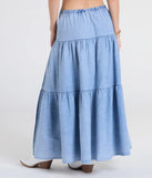 Pair the Western Cutie Tiered Chambray Maxi Skirt with your favorite crop or bodysuit for effortless warm-weather looks with on-trend light blue skirts that speak your style.