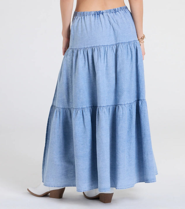 Western Cutie Tiered Chambray Maxi Skirt | Windsor