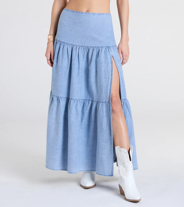 Western Cutie Tiered Chambray Maxi Skirt | Windsor