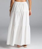 The Breezy Babe High-Rise Slit Maxi Skirt in white brings edge and energy to your vibe, ready to elevate any festival look or concert outfit.
