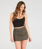 Pair the Chasing You Mid-Rise Leopard Denim Mini Skirt with your favorite crop or bodysuit for effortless warm-weather looks with on-trend charcoal skirts that speak your style.