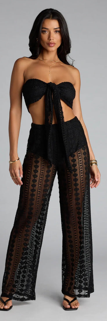 Stay polished and comfortable in the Catching Looks Crochet Palazzo Pants, trendy black pants for women that transition from everyday looks to weekend slay.