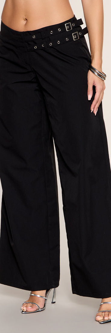 Low Profile Double-Buckle Wide-Leg Pants