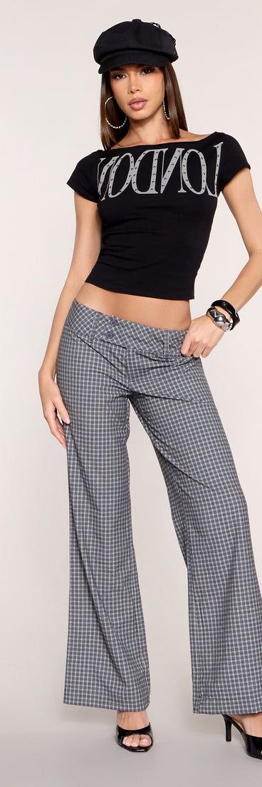 Checked Out Low Rise Double Button Plaid Wide Leg Pants