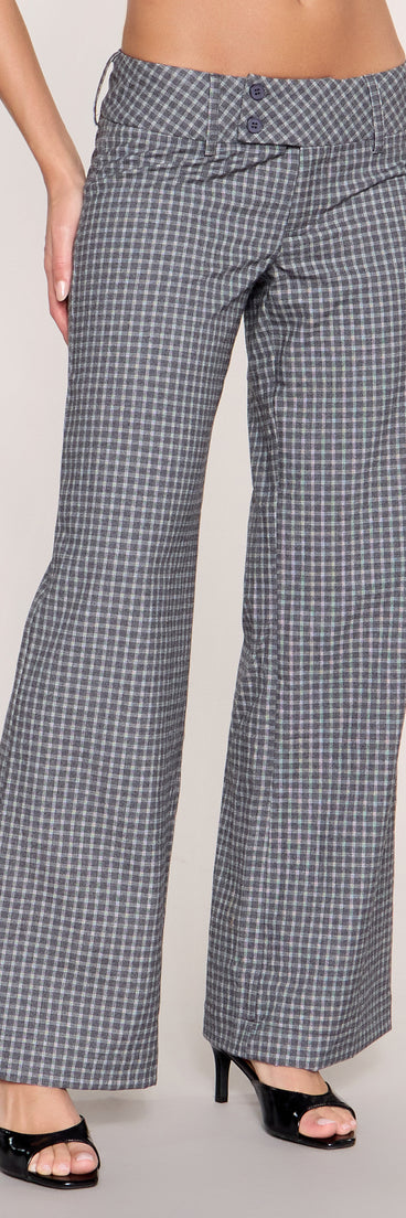 Checked Out Low Rise Double Button Plaid Wide Leg Pants