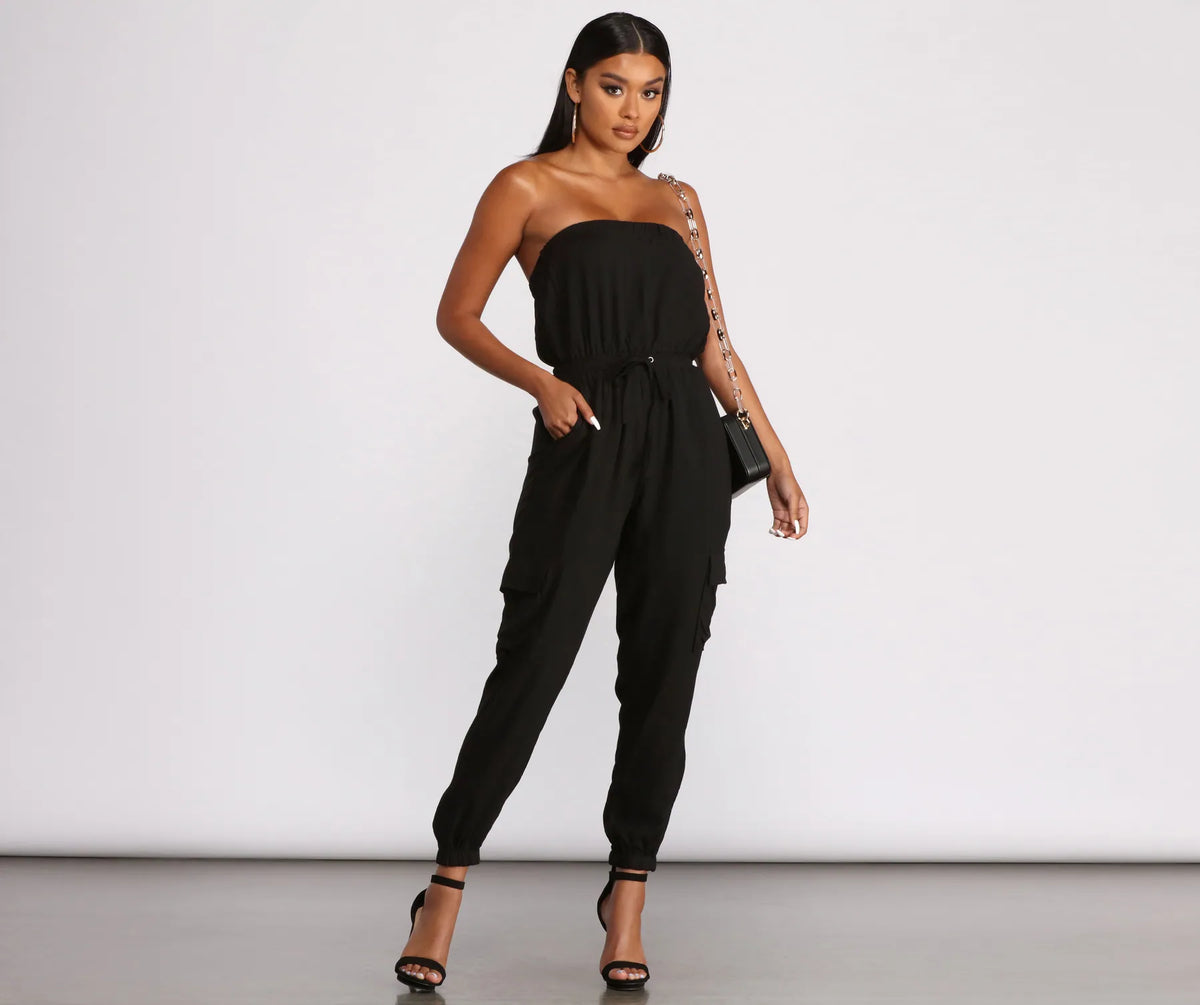 Cargo pocket halter jumpsuit