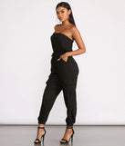 Strapless Cargo Pocket Jogger Jumpsuit