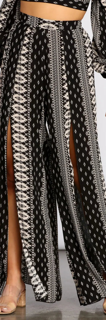Boho Flow Front Slit Wide Leg Pants