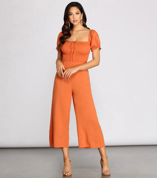 On The Bright Side Puff Sleeve Smocked Jumpsuit