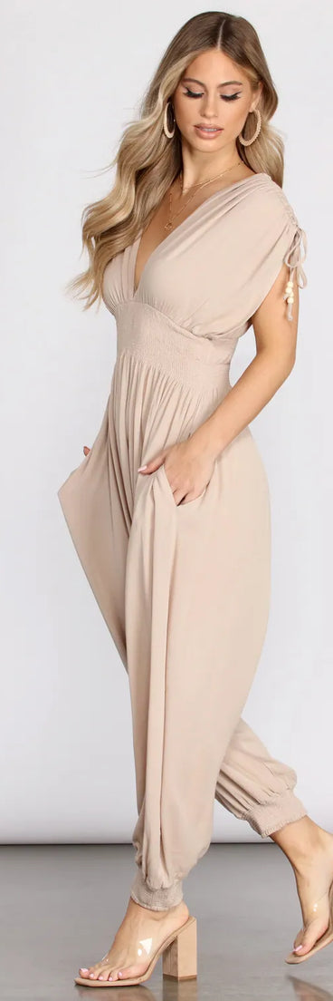 Totally Boho Smocked Waist Jumpsuit