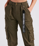 The Major Cutie Cargo Joggers is a trendy women's bottom in olive green, designed with modern details and alluring textures to complete chic outfits for 2025.