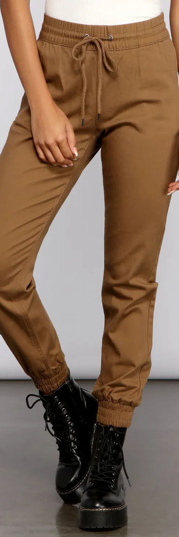 Basic High Waist Twill Joggers