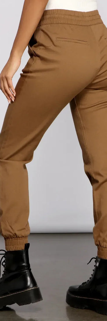 Basic High Waist Twill Joggers