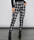 High Waist Plaid Joggers With Chain