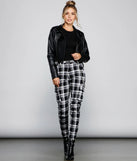 High Waist Plaid Joggers With Chain