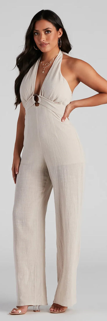 All It Takes Linen Halter Jumpsuit