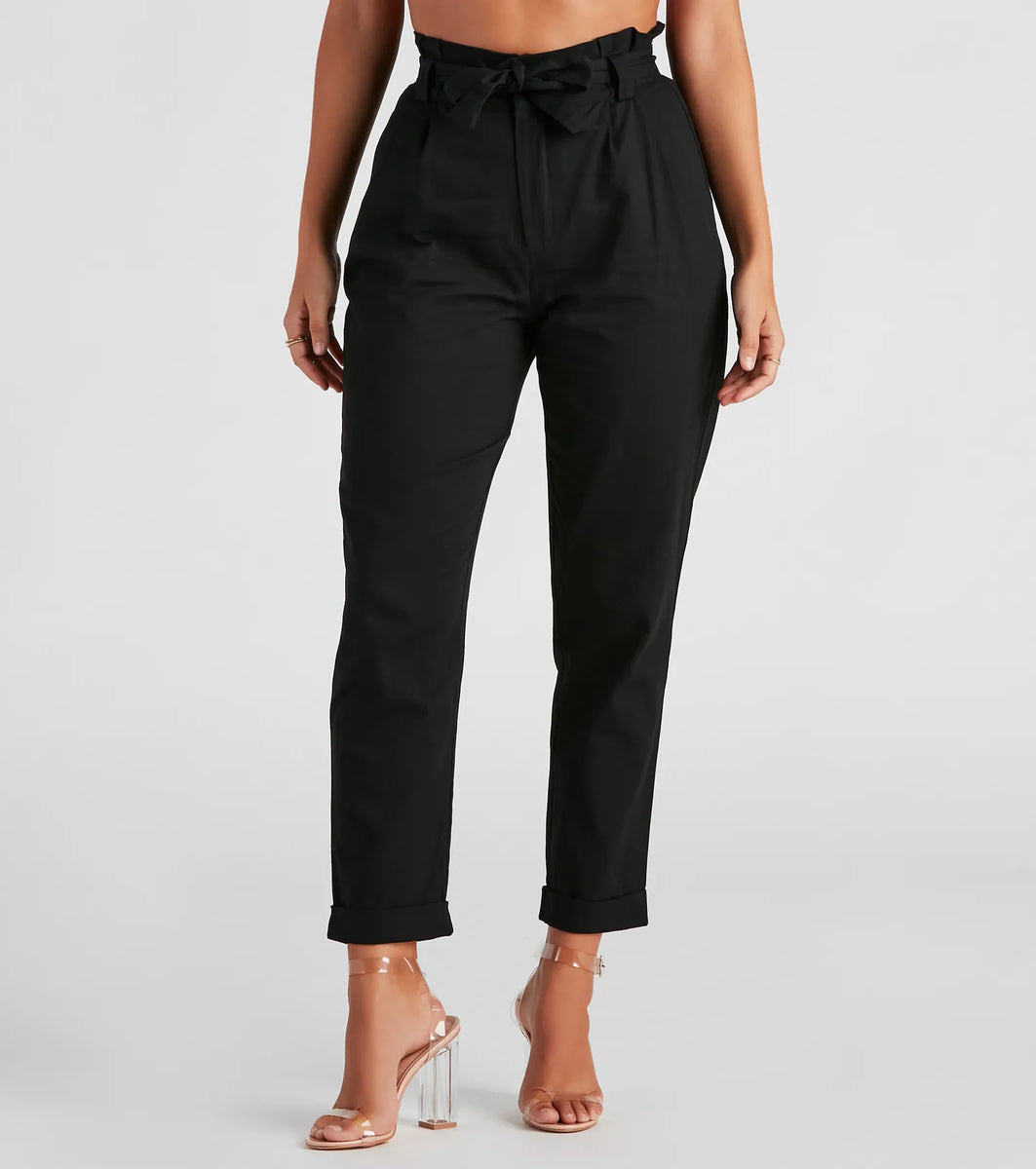 Trendy And Tapered High Waist Paperbag Pants & Windsor
