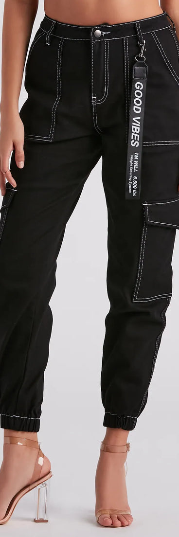 Functional Style Denim Cargo Joggers
