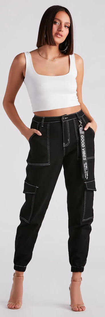 Functional Style Denim Cargo Joggers