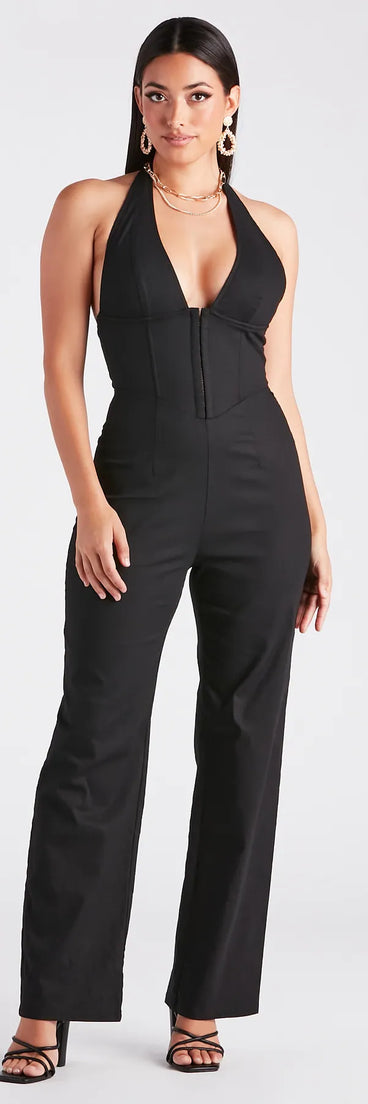 Ready In One Halter Corset Wide-Leg Jumpsuit