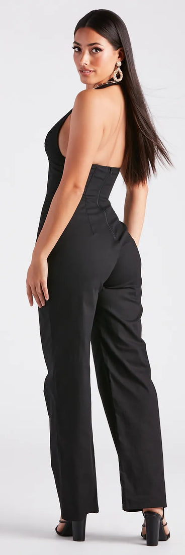 Ready In One Halter Corset Wide-Leg Jumpsuit