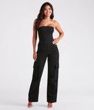 New Vibe Strapless Denim Cargo Jumpsuit