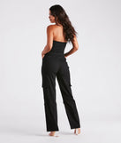New Vibe Strapless Denim Cargo Jumpsuit