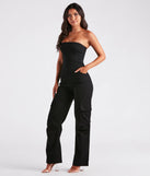 New Vibe Strapless Denim Cargo Jumpsuit