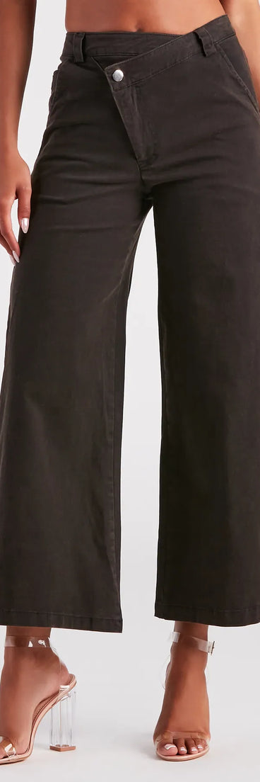 On A Curve Asymmetrical Waist Wide-Leg Pants