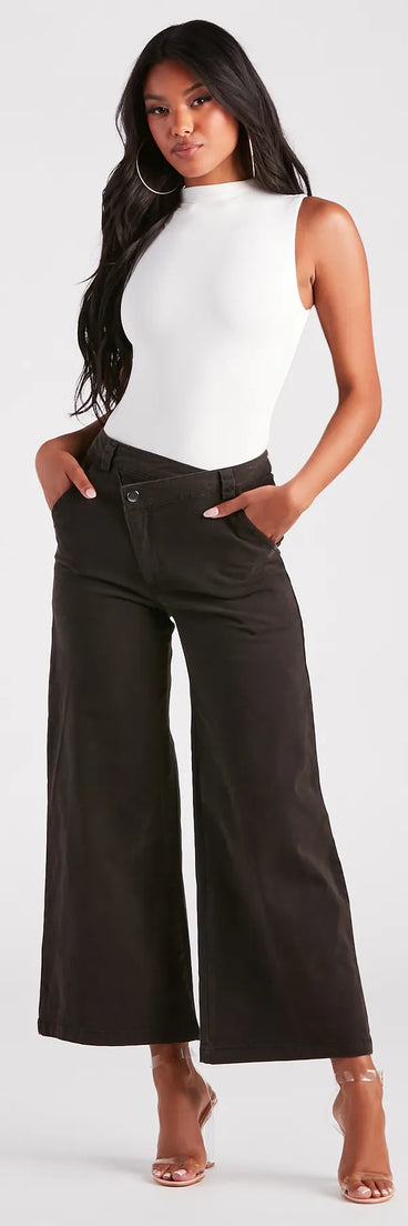 On A Curve Asymmetrical Waist Wide-Leg Pants