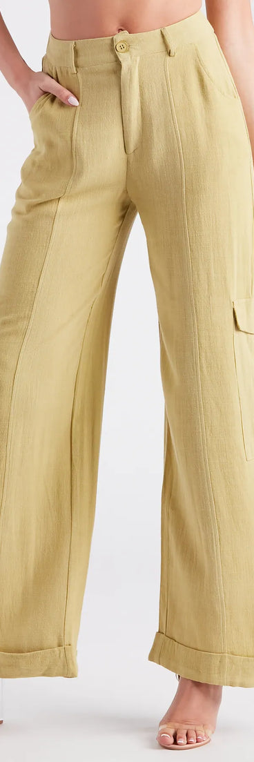 Coastal Drive Linen Wide-Leg Cargo Pants