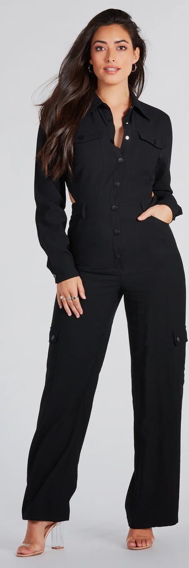 Open To Fun Long Sleeve Backless Jumpsuit