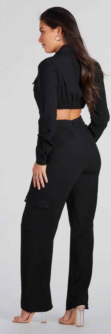 Open To Fun Long Sleeve Backless Jumpsuit