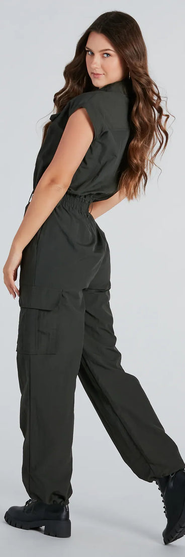 Street Style Sleeveless Cargo Jumpsuit